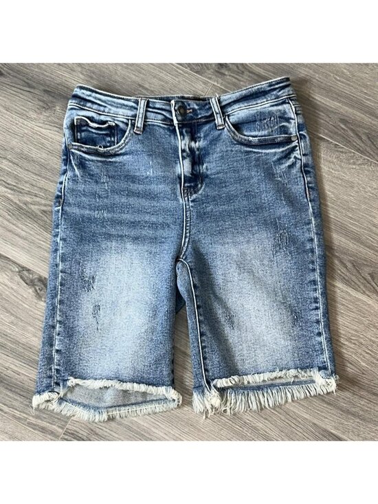 Judy Blue Pants - Judy Blue Shorts Womens M Denim Bermuda Distressed Frayed Hem Stretch JB150030